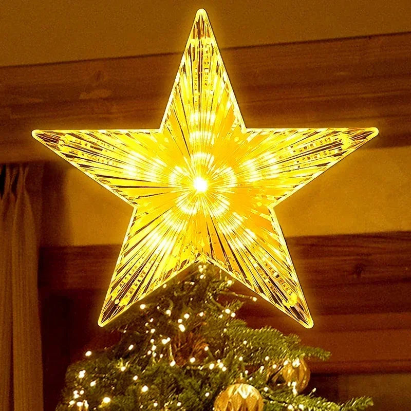 Christmas Star Tree Topper Lights LED Glowing Star Lamp Sparkling Night Light Xmas Tree Top Ornaments New Year Home Party Decor