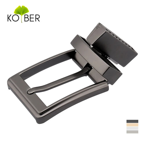 KOLBER Fashion Herren Gürtelschnalle Hochwertige Zinklegierung 3.5cm Revers-Schnalle Glatte silberne Gürtelschnalle für Hosen Herren
