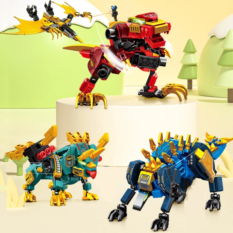 SEMBO 4in1 Transforming Robot Mecha Building Blocks Kits Dinosaur World Mech Model Assembly Bricks Kids Toys Boys Birthday Gifts