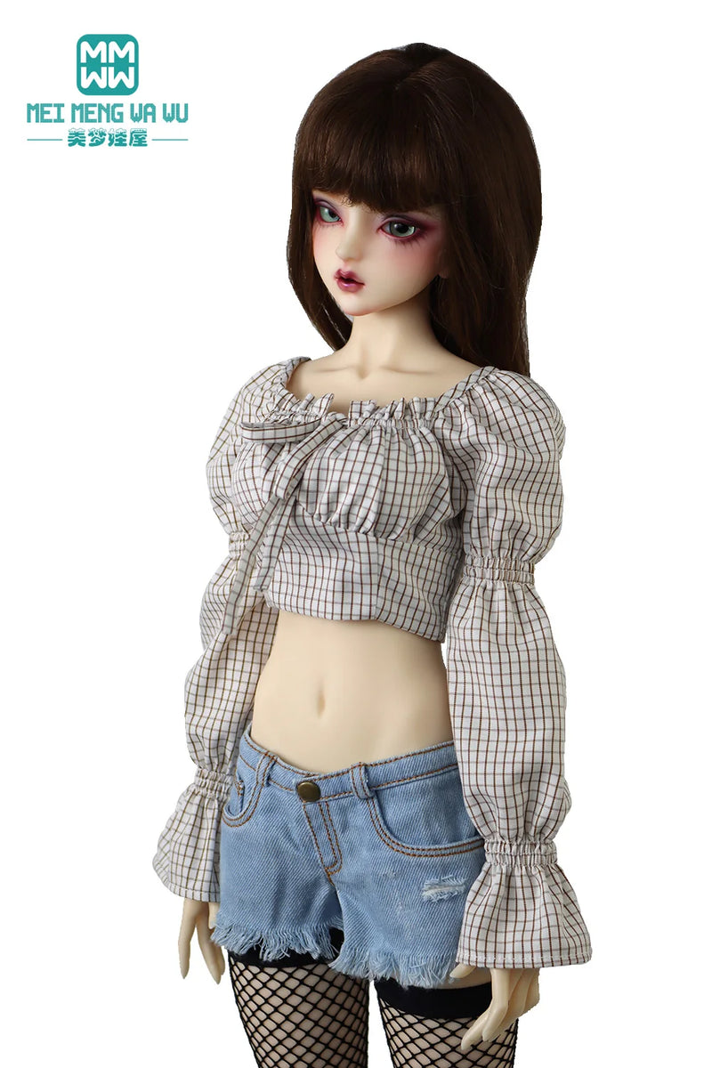 58-60cm 1/3 BJD DD SD Ball Joint Doll Clothes Fashion Puff sleeve shirt jeans long skirt high heels