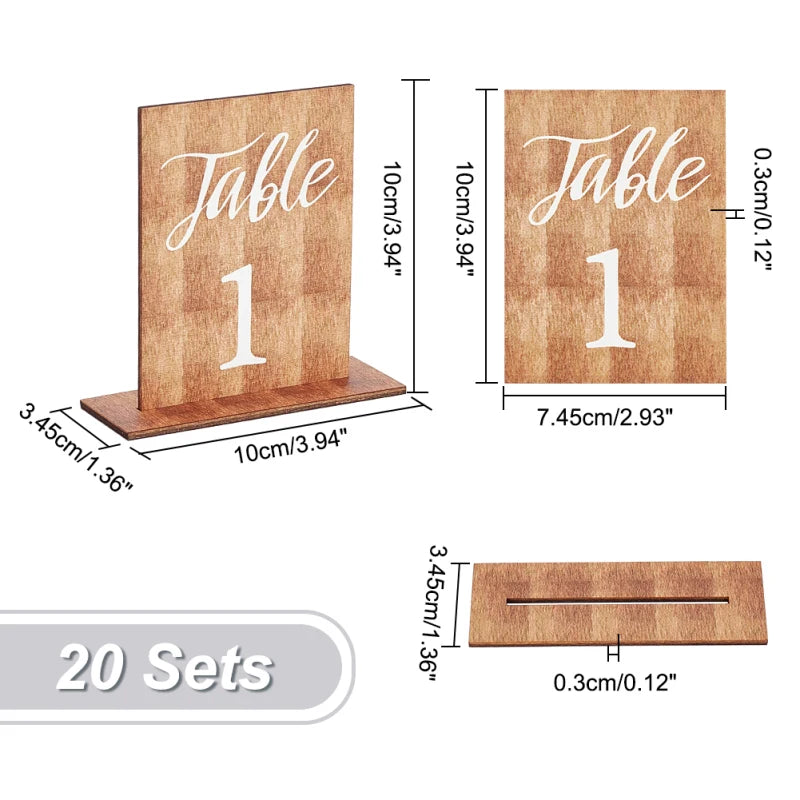 20 Sets Table Numbers Rectangle Wooden Sign Wedding Table Numbers with Wooden Base Rustic Wedding Centerpieces for Reception