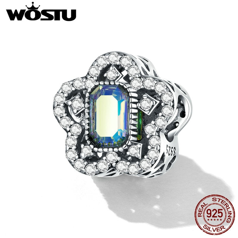 WOSTU 100% Real 925 Sterling Silver Dazzling Zircon Charm Beads Fit Original DIY Bracelet Pendants Necklace SIlver 925 Jewelry