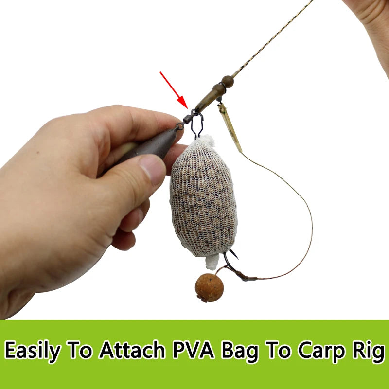 10PCS Soluble PVA Mesh Refill Carp Fishing Feeder Fishing Lures Refill Rig Hook Bait Wrap Bags 25mm 37mm 44mm PVA Bag Clip