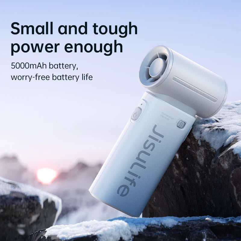 JISULIFE Handheld Turbo Fan,Super Strong Wind,5 Speeds,Long Battery Life,5000mAh,USB Rechargeable,Multipurpose Pocket fan