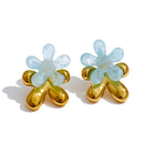 Yhpup Trendy Style Resin Acrylic Flower Sweet Stud Earrings 18K Golden Plated Stainless Steel Daily Jewelry Pink Blue White
