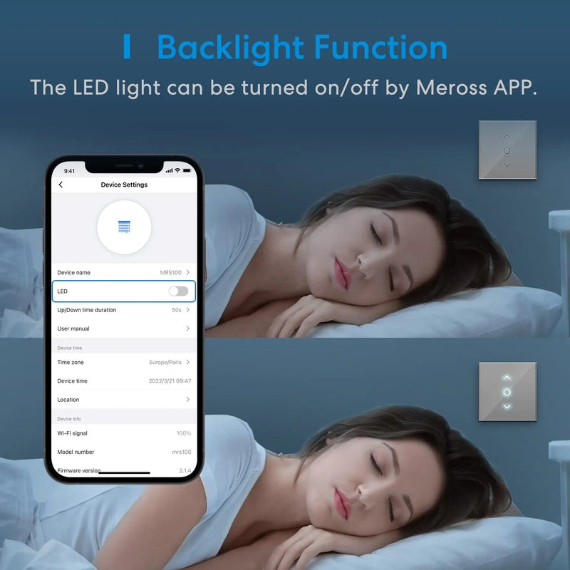 Meross HomeKit WiFi Roller Shutter Switch Smart Curtain Blind Motor Backlight Style Work with Siri Alexa Google Home SmartThings