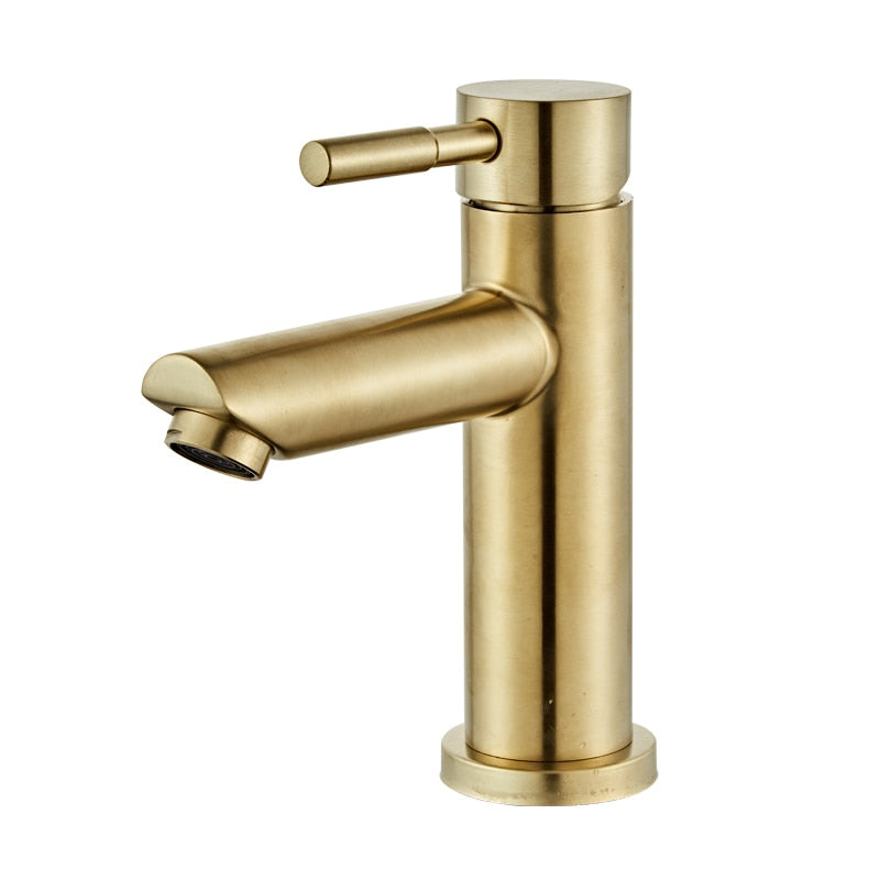 Bathroom Faucet Solid Brass Bathroom Basin Faucet Cold And Hot Water Mixer Sink Tap Single Handle Deck Mounted Brushed Gold Tap