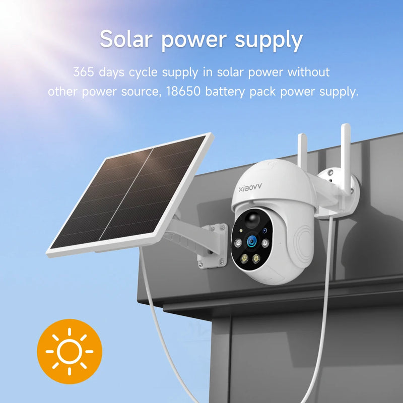 XIAOVV WiFi Solar Outdoor Cameras 3MP PTZ Surveillance Outdoor Waterproof Security Cams Color Night Vision Smart Home