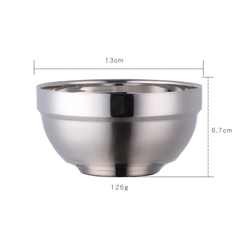 1/6PCS Stainless Steel Walled Heat Insulation Smooth Rice Bowl Non Slip Double Layer Bowls for Adult Children Kitchen Tableware