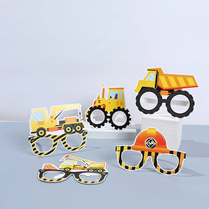 Engineering Vehicles Photo Props Glasses Construction Cars Excavator Eye Masks Birthday Party Decoration Kids Gifts