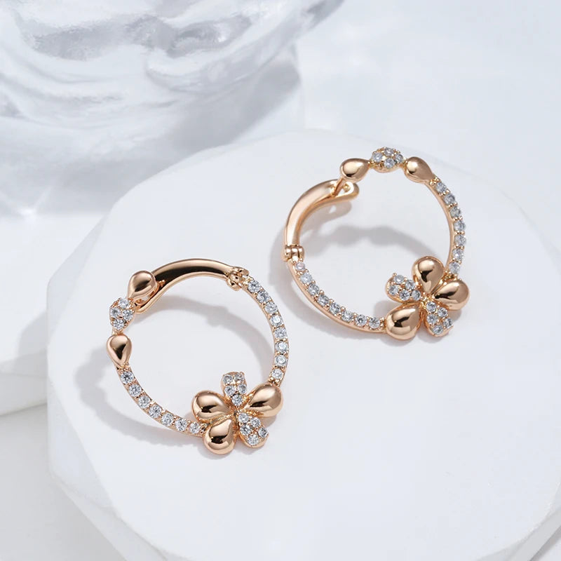Kinel New Innovative 585 Rose Gold Color Drop Earrings Luxury Elegant Crystal Flower Earrings for Woman Fashion Vintage Jewelry