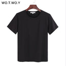 WOTWOY 2023 Summer Cotton T Shirt Women Loose Style Solid Tee Shirt Female Short Sleeve Top Tees O-Neck T-shirt Women 12 Colors