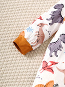 Cute Dinosaur Print Baby Boys Bodysuit, Infant Zipper Long Sleeve Romper