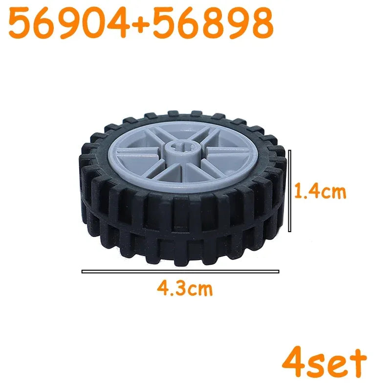Car Truck Wheels Hub Bricks MOC Technical Tire Wheel Cross Hole Set Motorcycle Tyre & Rim Construction Building Blocks