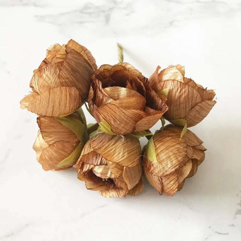 6pcs silk small tea buds roses bouquet artificial flowers for home wedding decoration accessories diy gifts christmas Garlands