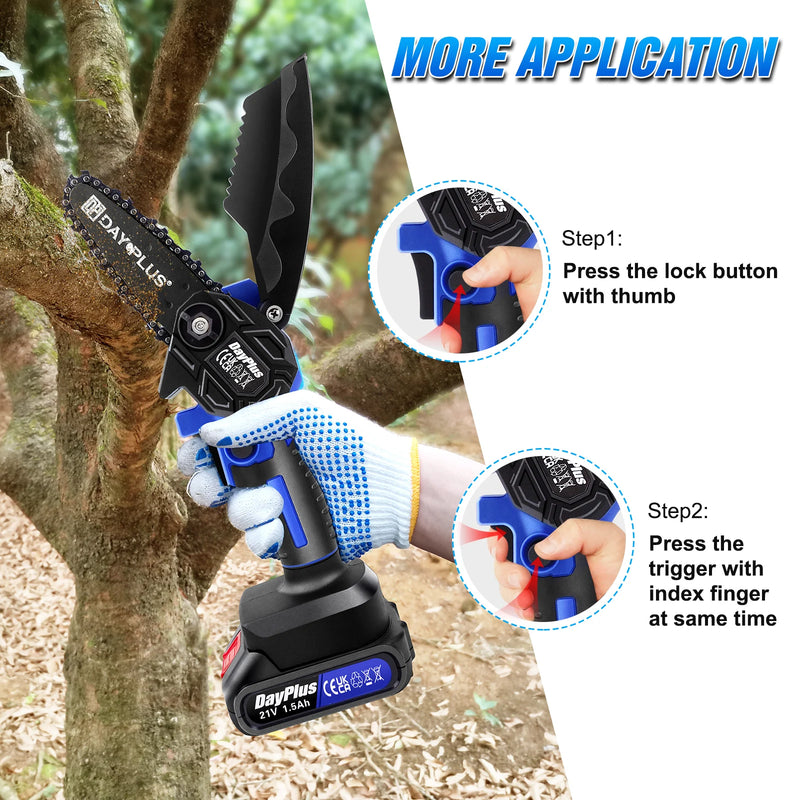 DayPlus Brushless Mini Cordless Chainsaw 4 Inch, Handheld Mini Chainsaw Cordless, Mini Chain Saw Electric Saw for Wood Cutting