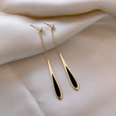 Black Enamel Water Drop Earrings Women's Temperament Chain Tassel Pendant Ear Ins Wind New Trendy Ear Jewelry Summer