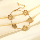 GANEMLY 316L Stainless Steel Golden Plum Blossom Plant Five Leaf Flower Set Necklace Earrings Bracelet Women Clover Jewelry Gift
