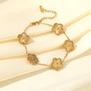 GANEMLY 316L Stainless Steel Golden Plum Blossom Plant Five Leaf Flower Set Necklace Earrings Bracelet Women Clover Jewelry Gift