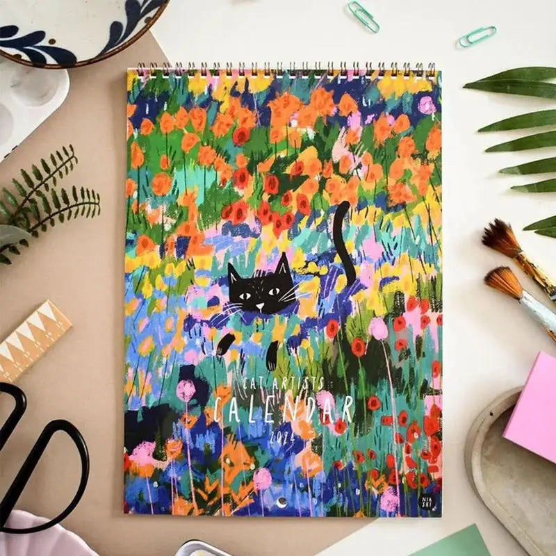 2024 Cats in Art Wall Calendar Planner From Jan to Dec Novelty 12 Month Easy Planning Wall Calendars Creative Gifts for Cat