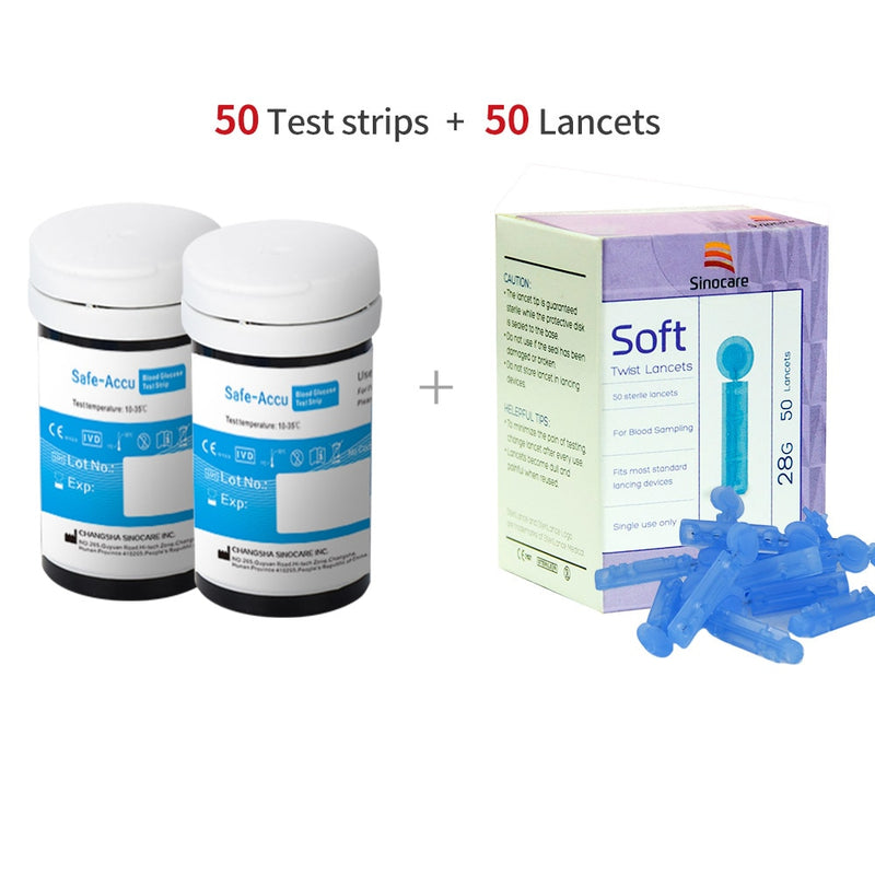 (50pcs/100pcs/200pcs/400pcs) Sinocare Safe-Accu Blood Glucose Test Strips and Lancets for Diabetes Tester