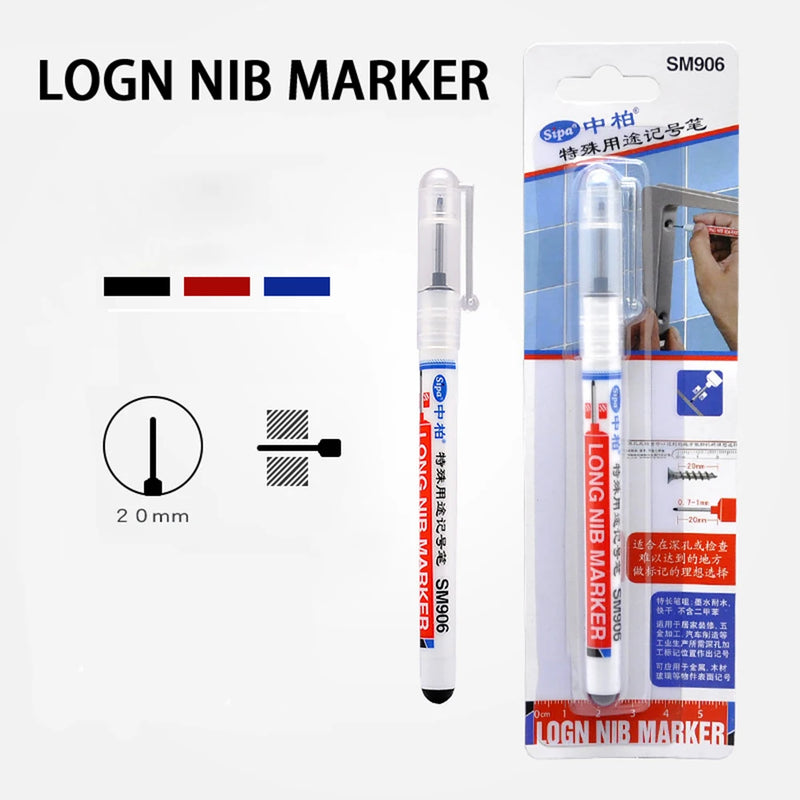 1Pc 20mm Writing Carpenter Construction Deep Hole Home Decoration Water Resistant Quick Drying Marker Pen Multifunction Long Nib