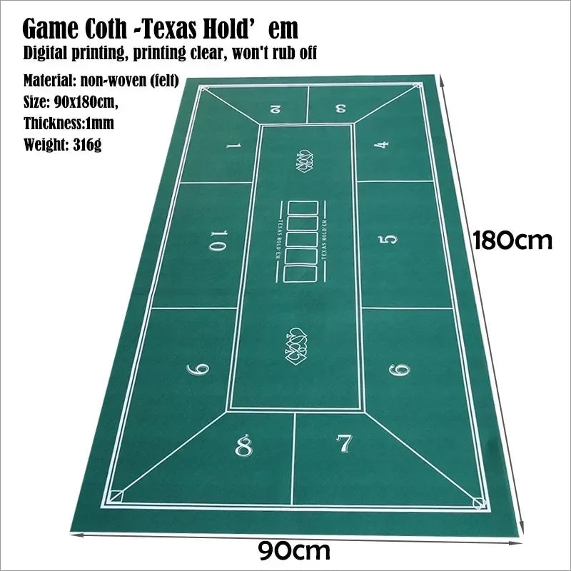 Texas Hold 'em Table Mat 180x90cm Non-woven Tablecloth Poker Card Game Table Cloth Casino Board Game Mat Poker Accessories