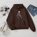 Damen Hoodies Casual Kpop Finger Herz Liebe Muster Kapuzenpullover Mode Hoodie Langarm Damen Pullover Streetwear