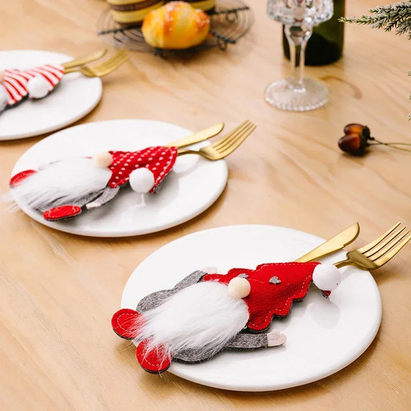 Christmas Cutlery Holder Knife Fork Bags Gnome Santa Claus Xmas Tableware Holders Party Dinner Table Decoration Supplies