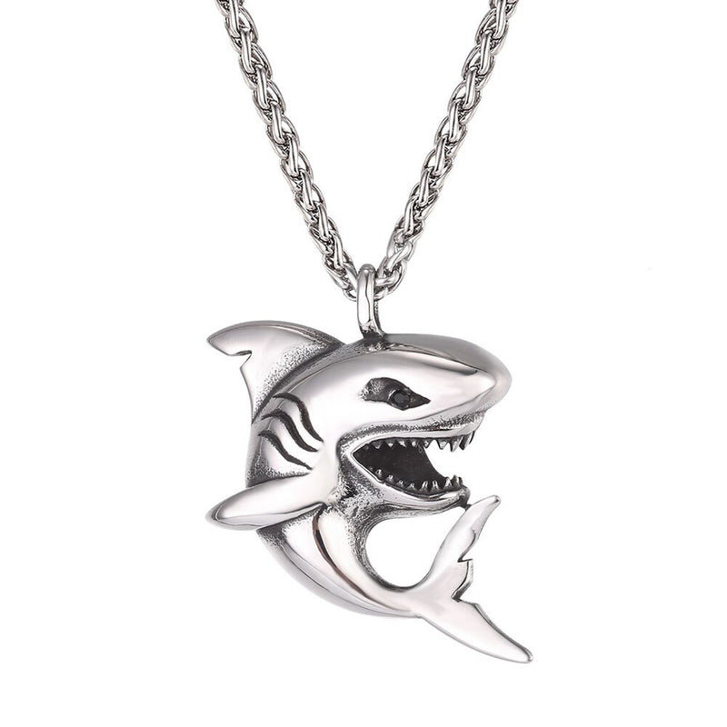 U7 Big Shark Pendant Necklace Men  Stainless Steel Jewelry Rock Punk Gold/Black Ocean Sea Animal Necklaces Father&