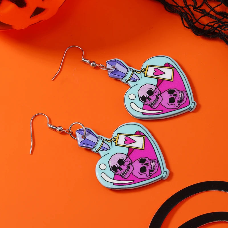 Halloween Earrings European and American Ins Dark Funny Skull Head Earrings Fashion Creativity Skull Hand Bat Earrings Female