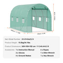 SucceBuy Walk-in Tunnel Greenhouse Hoop House Greenhouse Tunnel Plant House with Steel Frame Green PE Cover Roll-up Zipper Door