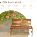 Acacia Wood Outdoor Patio Bench with Adjustable Backrest, 2-Person Park Bench Garden Bench Front Porch Bench
