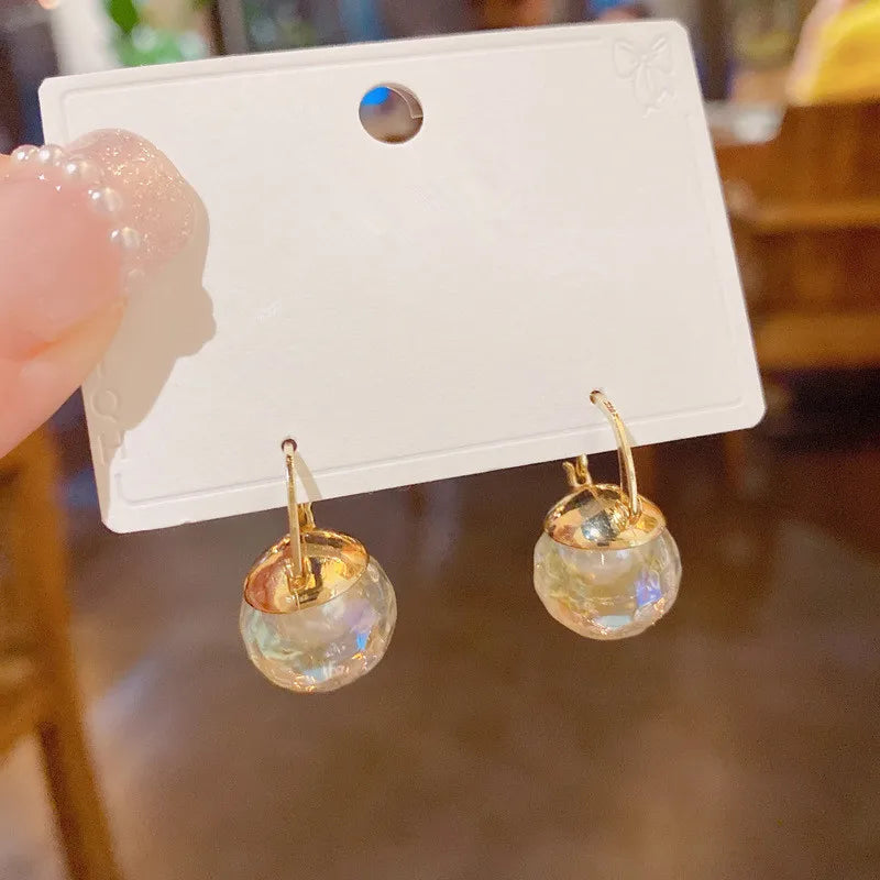 Korean New Clear Ice Glass Ball Drop Earrings For Women New Simple Fashion Jewelry Wholesale