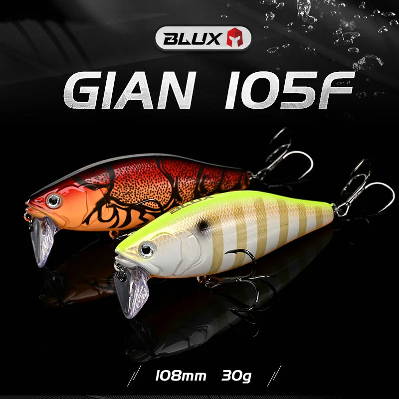 BLUX GIAN 105F Minnow Topwater Fishing Lure 108mm 30g Crank Floating Swimming Hard Bait Noise System Wobbler Shad For Bass Pike