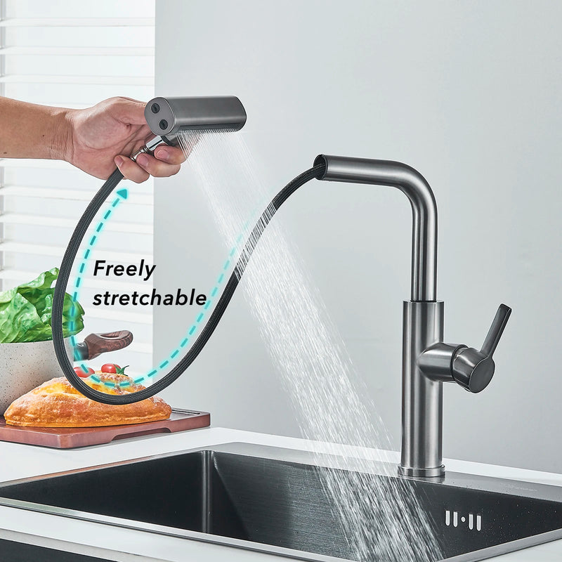 4 Modes Kitchen Faucet Gray Pull Out Waterfall Stream Sprayer Head Sink Mixer Brushed Nickle Water Tap Accessories