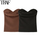 TRAF Woman Tanks & Camis Strapless Crop Tops For Women Summer Corset Tube Top Ruched Backelss Sexy Tops Off Shoulder Party Top