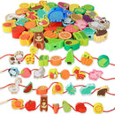 Holzspielzeug Baby DIY Spielzeug Cartoon Obst Tier Aufziehfädeln Holzperlen Spielzeug Monterssori Pädagogisch für Kinder