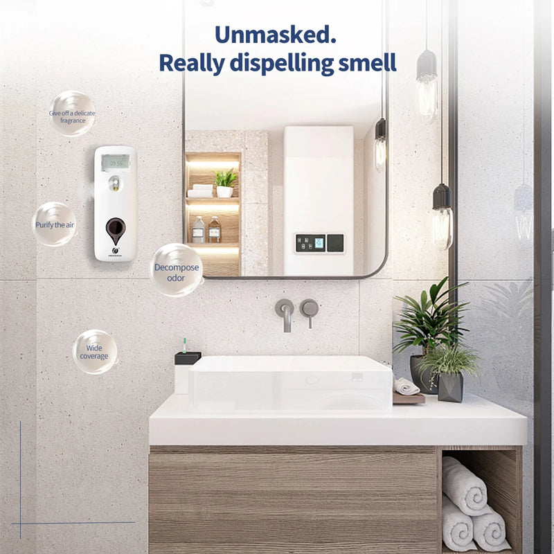 300ML Liquid Air Freshener Dispenser Wall Mounted Automatic Fragrance Perfume Spray Room Toilet Odor Eliminator LCD Programmable