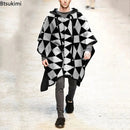 Autumn Trendy Men's Cape Coat Vintage Poncho Jacket Batwing Sleeve Irregular Design Men Hooded Trench Shawl Coat Cosplay Costume
