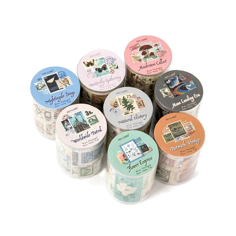 JIANQI 55mmx2m Vintage Stamp Tape Style Stickers 1 roll Decorative collage Diary Album Scrapbooking material Craft Supplies