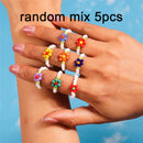 Neue koreanische bunte böhmische kleine Blumenringe Sets handgefertigte Perlen-Fingerringe für Frauen Mädchen Sommer Strand Schmuck Geschenke