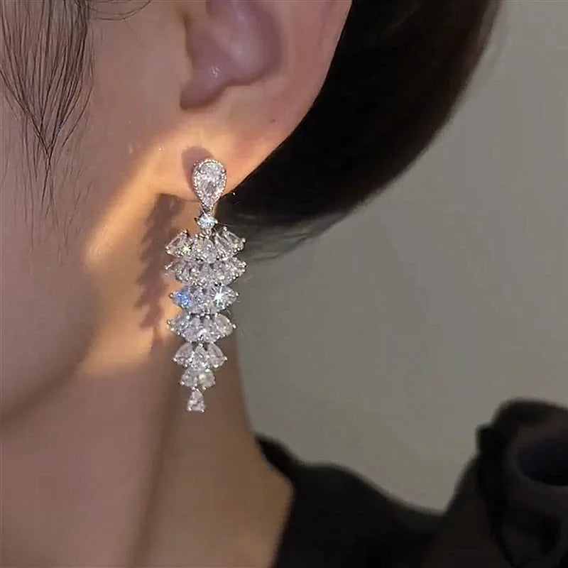 Fashion Luxury Geometric Dangle Drop Earrings for Women Wedding Party Jewelry Accessories Gorgeous Cubic Zirconia Bridal Brincos