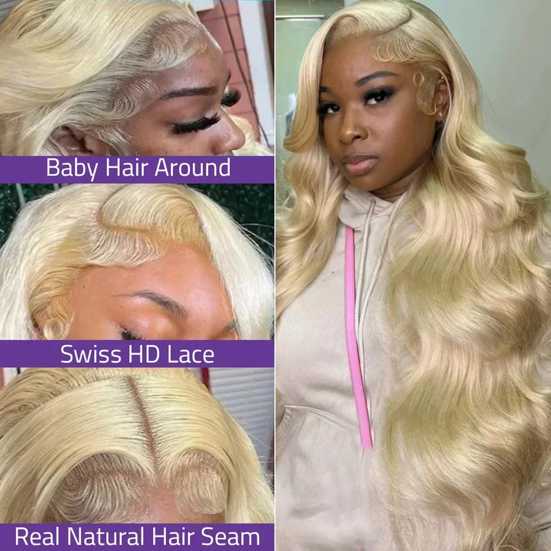 613 Blonde Honey Colored Body Wave 13x6 Frontal Full HD Transparent Lace Human Hair Wigs Lace Front Preplucked Wig Black Women