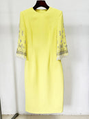 Modphy 2026 New arrivals Spring Fashion Heavy Industry Beaded Diamond Slim Midi Dress Women's Half Sleeve Female Vestidos