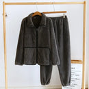 2025 Winter New Couple Sleepwear Set Flannel Zipper Long Sleeve Pants Two Piece Coral Plush Thickened Men's and Women's Home Fur