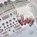 Pink Girl Lace Bow Nail Sticker 3D Relief Sweet Cool Checkered Nail Art Stickers Laser Silver Star Love Heart Manicure Decals