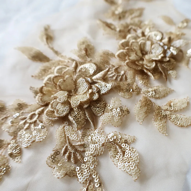 Sequin Embroidered Flower Applique Lace Fabric Trim Mesh Collar Wedding Bridal Gown Sewing Patch Party Dress Decor DIY Crafts