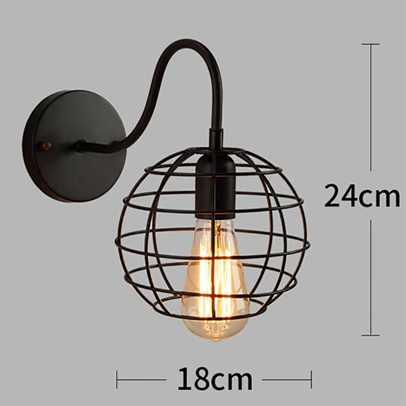 Retro LED Wall Lamp Minimalist Cage Black Lampshade Iron Light For Living Room Dining Room Bedroom Study Indoor Lighting Fixture