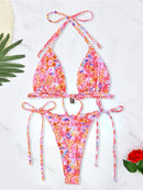 S - XL Floral Printed Halter Strappy Bikini Women Swimwear Female Swimsuit Two-pieces Bikini set Bather Bathing Suit Swim K6177